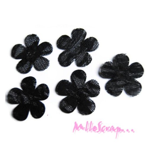 *lot de 5 fleurs noir dentelle embellissement scrapbooking carte (réf.310).*