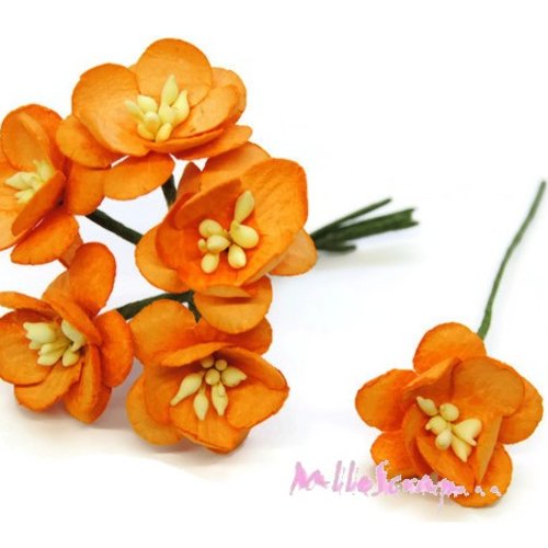 *lot de 5 fleurs papier orange clair embellissement scrapbooking carterie(réf.810)*