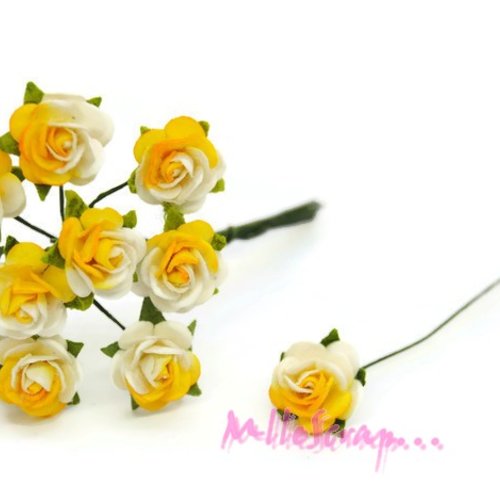 *lot de 10 petites roses jaune papier avec tige embellissement scrap carte 2*