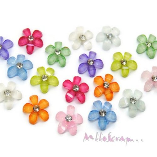 *lot de 18 petites fleurs strass multicolores scrapbooking carterie (réf.410)*