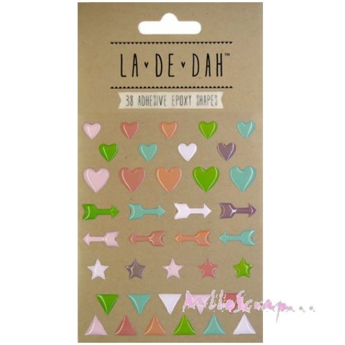 *lot de 38 stickers epoxy autocollants coeurs, étoiles, flèches"la-de-dah" décoration scrapbooking (ref.110) 1.*