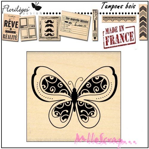 *tampon bois "papillon sauvage" florilège design "made in france" scrapbooking carterie*