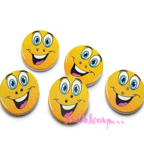 Lot de 5 boutons expressions smiley décorations scrapbooking