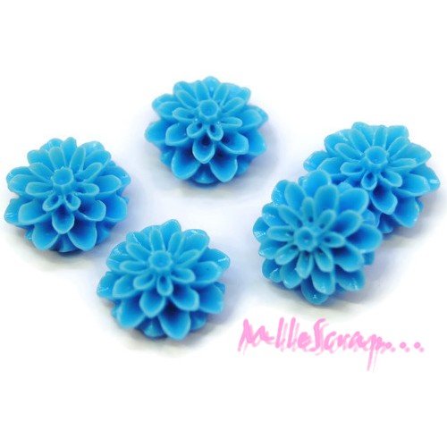 *lot de 5 fleurs "dahlia" bleu clair résine embellissement scrapbooking(réf.410) *