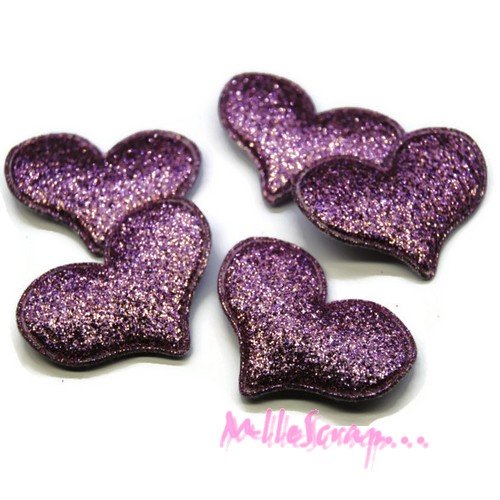 *lot de 5 coeurs violet tissu effet glitter embellissement scrapbooking(réf.310)*