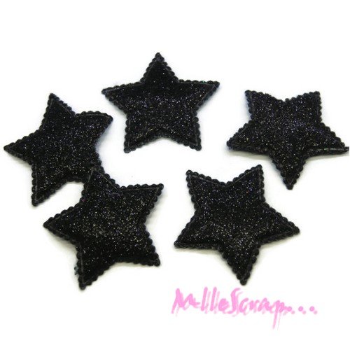 *lot de 5 étoiles noir 32 mm tissu effet paillettes embellissement scrapbooking(réf.310)*