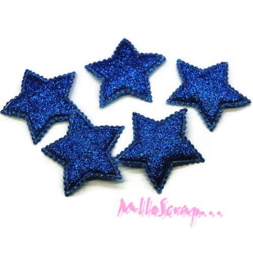 *lot de 5 étoiles bleu 32 mm tissu effet paillettes embellissement scrapbooking(réf.310)*