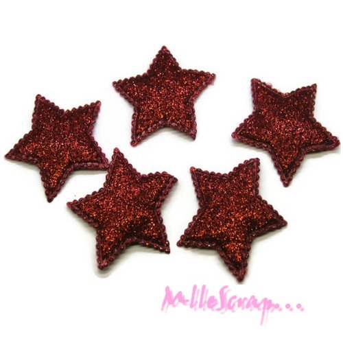 *lot de 5 étoiles rouge tissu effet glitter 40 mm embellissement scrapbooking(réf.310)* .