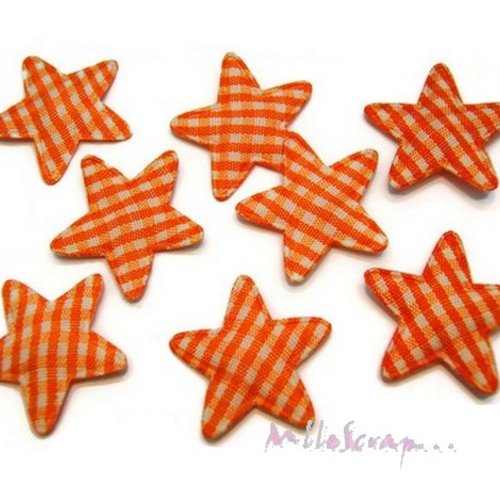 *lot de 10 petites étoiles tissu vichy orange embellissement scrapbooking(réf.310).*