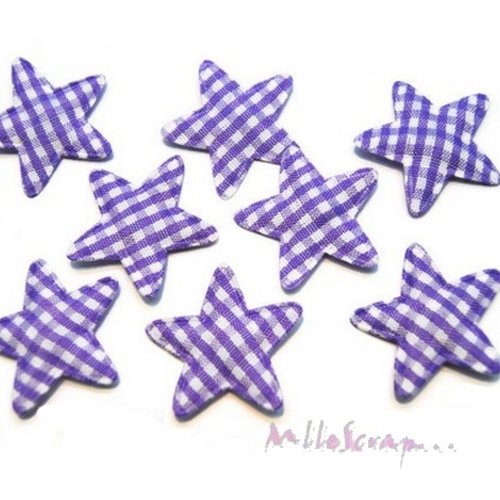 *lot de 10 petites étoiles tissu vichy violet embellissement scrapbooking(réf.310).*