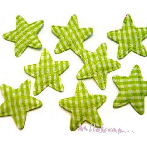 *lot de 10 petites étoiles tissu vichy vert embellissement scrapbooking(réf.310).*