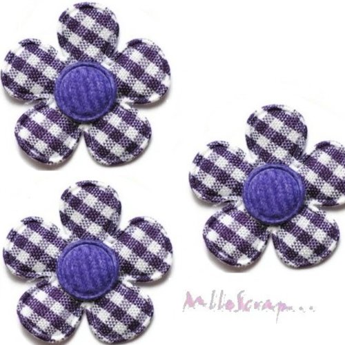 *lot de 5 fleurs tissu vichy violet foncé embellissement scrapbooking carterie (réf.310).*