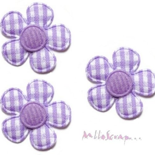 *lot de 5 fleurs tissu vichy violet clair embellissement scrapbooking(réf.310).*