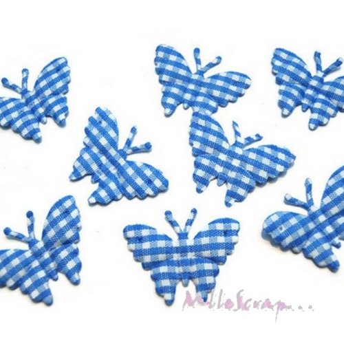 *lot de 8 papillons bleu vichy embellissement scrapbooking (réf.310).*