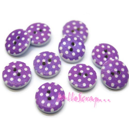 *lot de 5 boutons bois décorés tons violet embellissement scrapbooking*