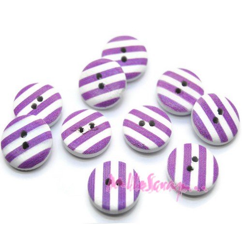 *lot de 10 boutons bois décorés tons violet embellissement scrapbooking*