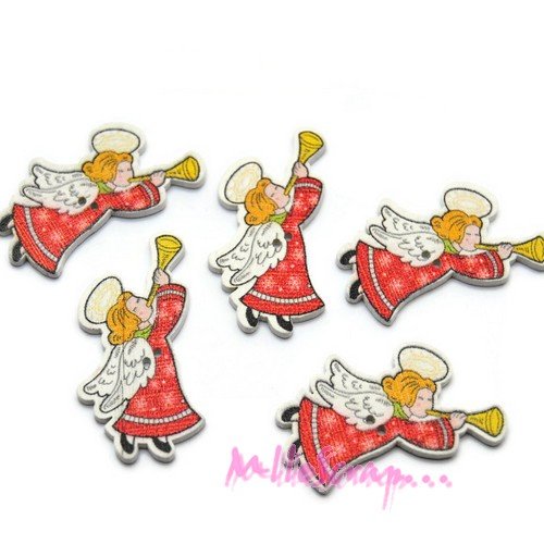 Boutons petits anges de noel bois multicolore - 5 pièces