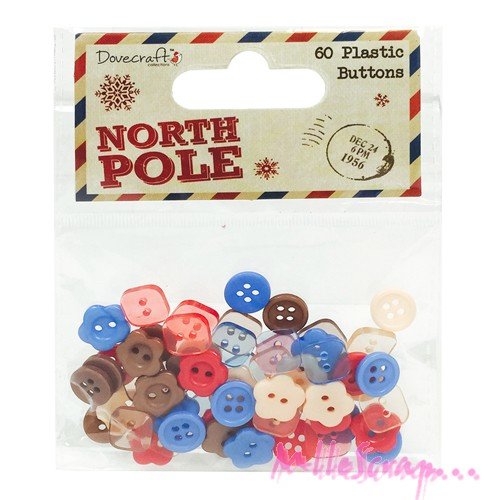 *lot de 60 boutons "north pole" noel embellissement scrapbooking carterie (ref.110)*