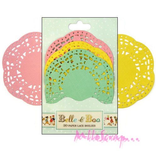 *lot de 30 napperons couleurs pastels "belle&boo" embellissement scrapbooking (ref.110)*