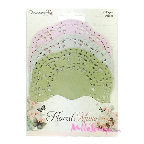 *lot de 30 napperons couleurs pastels "floral muse" embellissement scrapbooking (ref.110)*