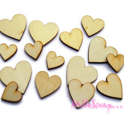 Coeurs découpes bois à décorer scrapbooking carterie - 12 pièces