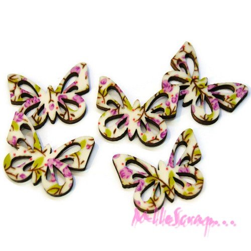 Papillons bois à décorer scrapbooking carterie - 5 pièces