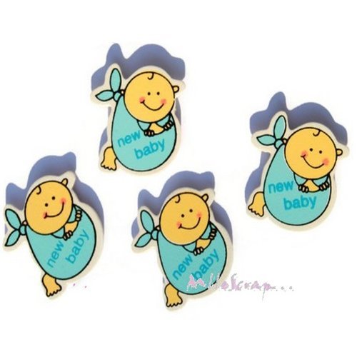 Bébés bleu autocollants en bois embellissement scrapbooking décorations naissance - 4 pièces