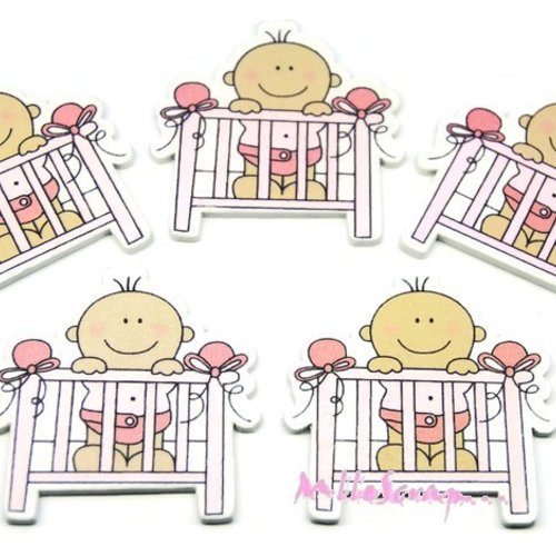 Petits lits et bébés rose bois scrapbooking décoration naissance - 5 pièces