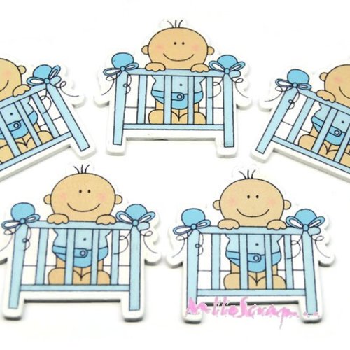 Petits lits et bébés bleu bois scrapbooking décoration naissance - 5 pièces