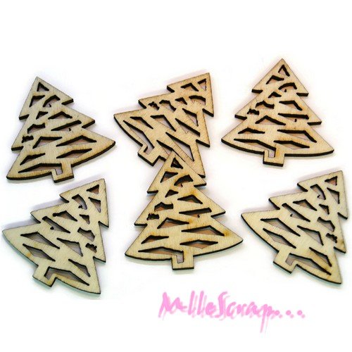 Sapins noel découpes bois décoration scrapbooking - 6 pièces