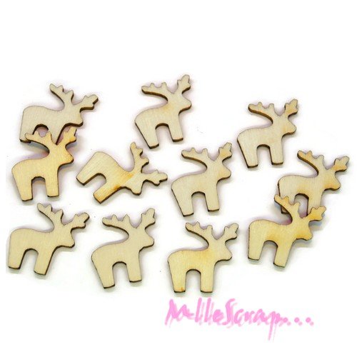 Mini rennes noel découpes bois scrapbooking décorations - 10 pièces