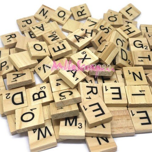Alphabet bois, lettres alphabet "scrabble" - 100 pièces