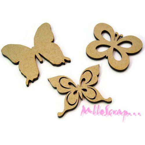 Papillons découpes bois à décorer scrapbooking carterie - 3 pièces