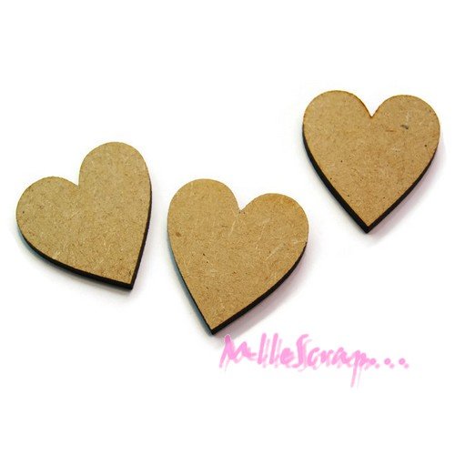 Coeurs découpes bois à décorer scrapbooking carterie - 3 pièces