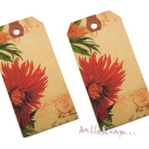Tags, étiquettes fleurs exotique embellissement scrapbooking carterie - 2 pièces