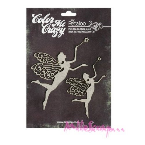 Chipboards fées "petaloo" embellissement scrapbooking carterie - 2 pièces