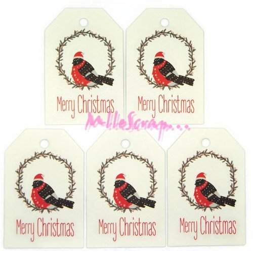 Tags, étiquettes "merry christmas" noël papier kraft scrapbooking, décorations, cadeaux - 5 pièces