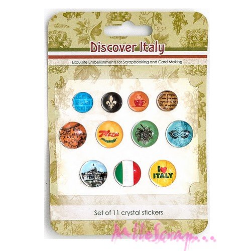 Stickers cabochons autocollants voyage en italie embellissement scrapbooking, carterie - 11 pièces