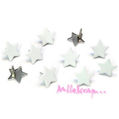 Brads ou attaches parisiennes étoiles blancs 13 mm embellissement scrapbooking - 10 pièces