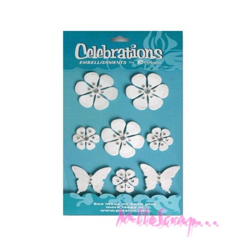 Stickers 3d papillons et fleurs petaloo embellissement scrapbooking mariage carterie -