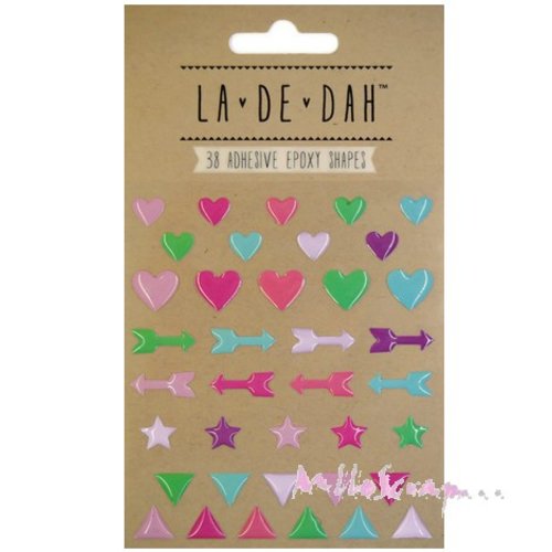 Stickers époxy autocollants cœurs, étoiles, flèches la-de-dah décoration scrapbooking  - 38 pièces