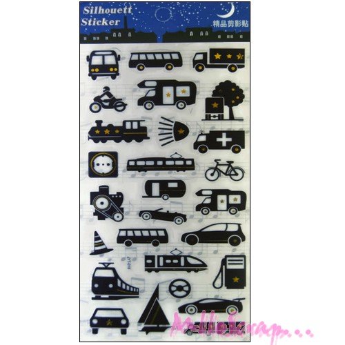Stickers autocollants plastifiés spécial véhicules scrapbooking - 27 pièces