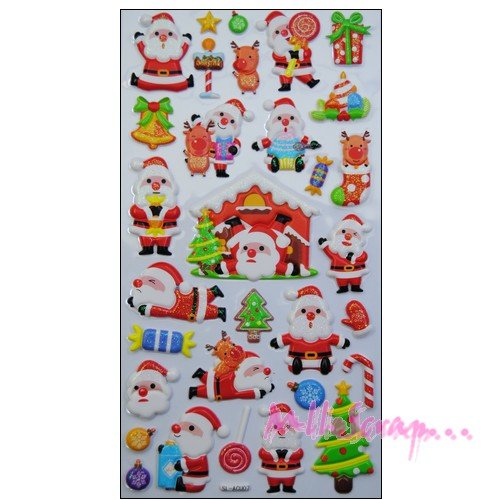 Stickers puffy noel embellissement scrapbooking - 1 planche