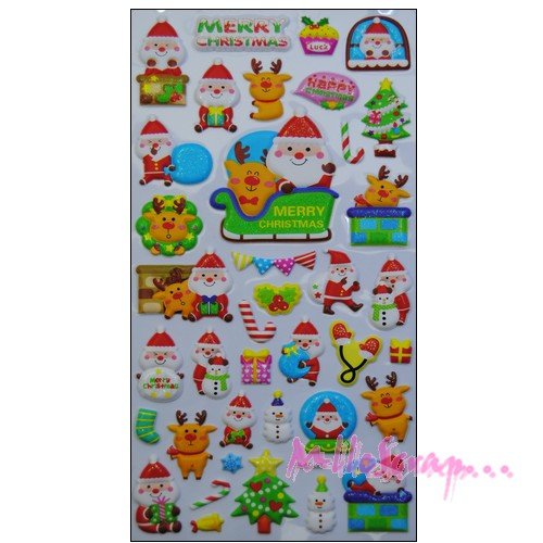 Stickers puffy noel embellissement scrapbooking - 1 planche