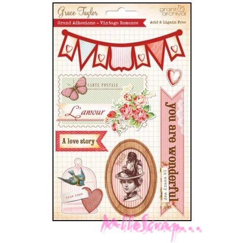 Stickers papier vintage romantisme grace taylor scrapbooking carterie - 7 pièces