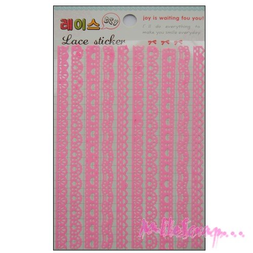 Stickers dentelles modèle bordures rose papier autocollant embellissement scrapbooking