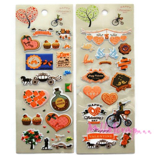 Stickers autocollants puffy mariage, amoureux scrapbooking carterie - 2 planches