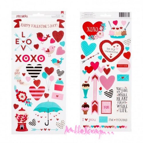 Stickers american craft amour, mariage scrapbooking et carterie - 2 planches