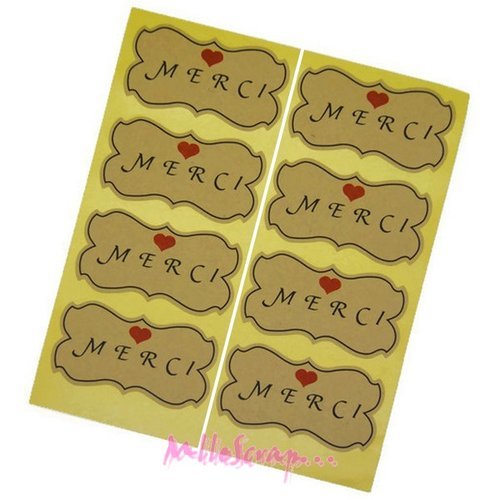 Etiquettes autocollantes stickers "merci" décoration scrapbooking carterie cadeaux - 32 pièces
