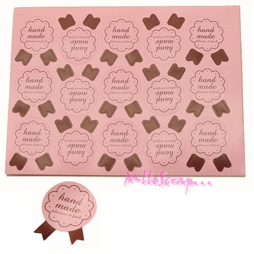 Etiquettes autocollantes stickers "hand made" décoration scrapbooking carterie cadeaux - 30 pièces